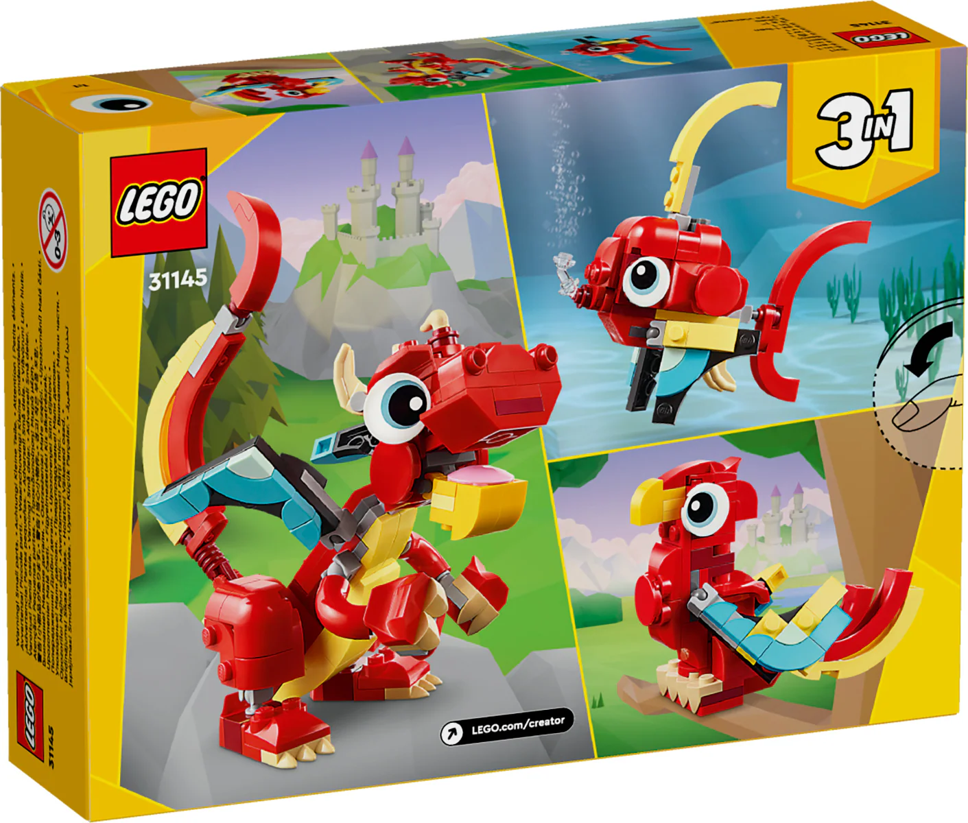 LEGO 31145 Creator 3in1 Red Dragon Set Toy with Animal Figures - Image 9