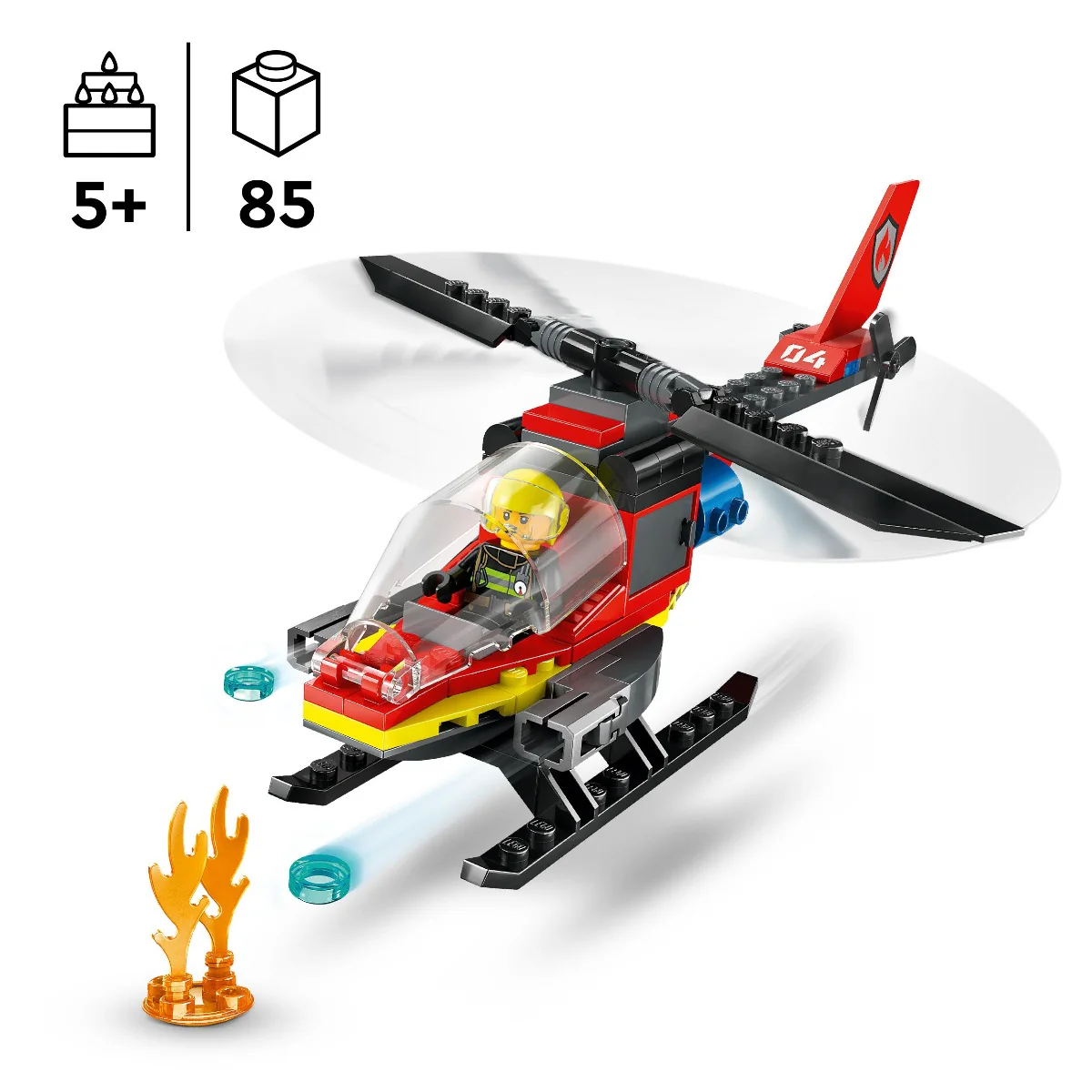 LEGO 60411 City Fire Rescue Helicopter Toy Vehicle Set - Image 3